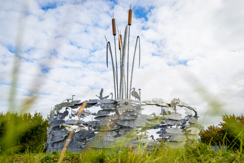 Ian Gill's wetland-themed sculpture lands on A38 roundabout!